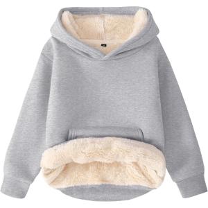 imageFlygo Unisex Boys Girls Fleece Lined Sherpa Hoodie Kids Warm Winter Hoodies Pullover Hooded Sweatshirt Sweater 413YLight Grey