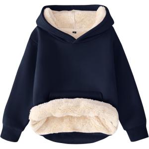 imageFlygo Unisex Boys Girls Fleece Lined Sherpa Hoodie Kids Warm Winter Hoodies Pullover Hooded Sweatshirt Sweater 413YNavy