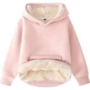 imageFlygo Unisex Boys Girls Fleece Lined Sherpa Hoodie Kids Warm Winter Hoodies Pullover Hooded Sweatshirt Sweater 413YPalepeach