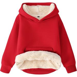 imageFlygo Unisex Boys Girls Fleece Lined Sherpa Hoodie Kids Warm Winter Hoodies Pullover Hooded Sweatshirt Sweater 413YRed