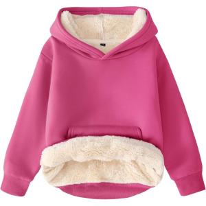 imageFlygo Unisex Boys Girls Fleece Lined Sherpa Hoodie Kids Warm Winter Hoodies Pullover Hooded Sweatshirt Sweater 413YRose Red