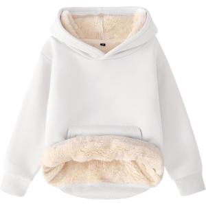 imageFlygo Unisex Boys Girls Fleece Lined Sherpa Hoodie Kids Warm Winter Hoodies Pullover Hooded Sweatshirt Sweater 413YWhite