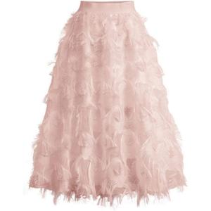 imageFlygo Womens ALine Elastic High Waisted Pleated Flared Retro Midi Swing SkirtPink