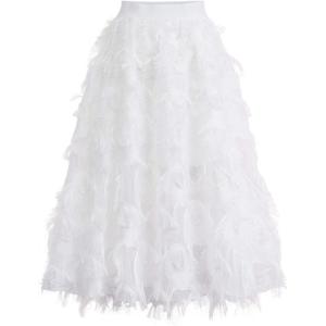 imageFlygo Womens ALine Elastic High Waisted Pleated Flared Retro Midi Swing SkirtWhite