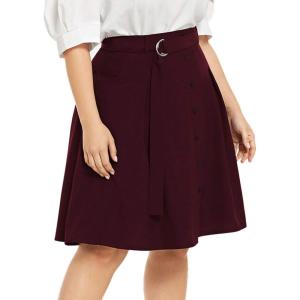 imageFlygo Womens ALine High Waisted Button Front Belted Pleated Skater Skirts Midi Knee Length SkirtWine Red