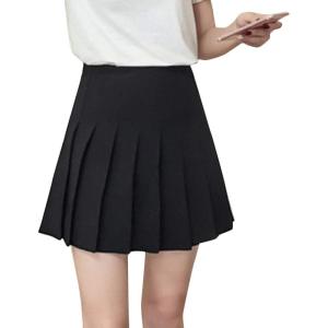 imageFlygo Womens Casual Elastic High Waist Pleated Slim Mini Aline SkirtBlack