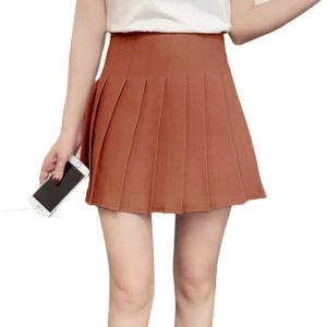 imageFlygo Womens Casual Elastic High Waist Pleated Slim Mini Aline SkirtCaramel