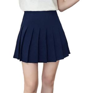 imageFlygo Womens Casual Elastic High Waist Pleated Slim Mini Aline SkirtDark Blue