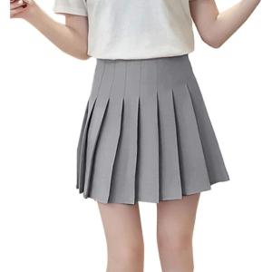 imageFlygo Womens Casual Elastic High Waist Pleated Slim Mini Aline SkirtGray