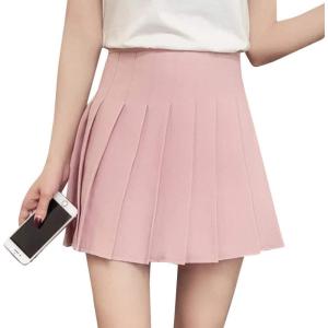 imageFlygo Womens Casual Elastic High Waist Pleated Slim Mini Aline SkirtPink