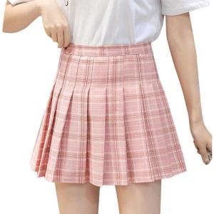 imageFlygo Womens Casual Elastic High Waist Pleated Slim Mini Aline SkirtPink Check