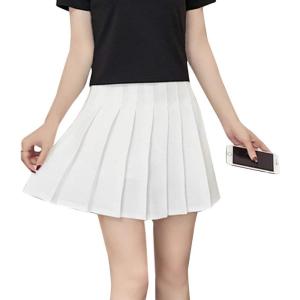 imageFlygo Womens Casual Elastic High Waist Pleated Slim Mini Aline SkirtWhite