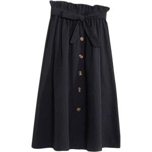 imageFlygo Womens Casual Summer Button Front High Waist Belted Knee Length SkirtBlack