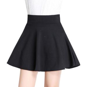 imageFlygo Womens Classic High Waist Above Knee Solid Color Flared A Line Mini Skirt SkortBlack