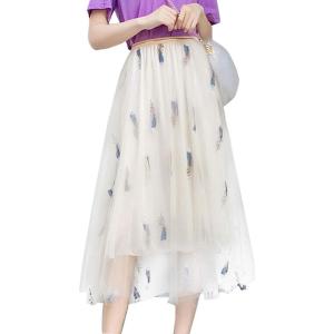 imageFlygo Womens Elastic High Waisted Layered Mesh Tulle Party Long SkirtApricot