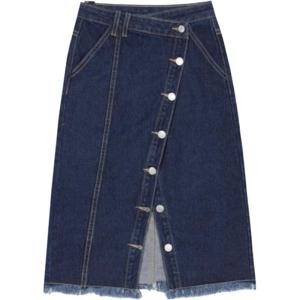 imageFlygo Womens High Waist A Line Midi Denim SkirtDark Blue