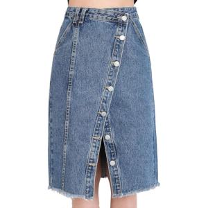 imageFlygo Womens High Waist A Line Midi Denim SkirtLight Blue