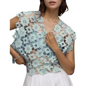 imageFlygo Womens Hollow Out Floral Lace Vest Cropped Embroideried Summer Crochet Coverup 2025 Trendy Blouse TopsLight Green