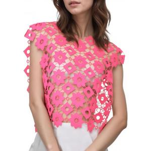 imageFlygo Womens Hollow Out Floral Lace Vest Cropped Embroideried Summer Crochet Coverup 2025 Trendy Blouse TopsPink