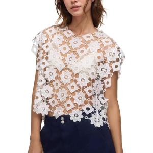 imageFlygo Womens Hollow Out Floral Lace Vest Cropped Embroideried Summer Crochet Coverup 2025 Trendy Blouse TopsWhite