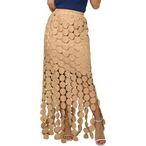 imageFlygo Womens Maxi Skirt 2025 Summer Boho Hollow Out Fringe Hem High Waisted Lace Long Skirts for Party Wedding BeachKhaki