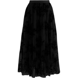 imageFlygo Womens Midi Long Tulle Skirts Dressy Casual Elegant ALine Elastic Waist Foliage Embroidery Mesh SkirtBlack