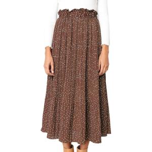 imageFlygo Womens Polka Dot Mid Length Pleated Skirt High Waisted Swing Skirts with PocketsCoffee