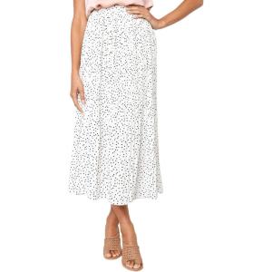 imageFlygo Womens Polka Dot Mid Length Pleated Skirt High Waisted Swing Skirts with PocketsWhite
