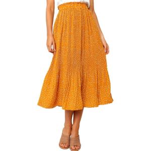 imageFlygo Womens Polka Dot Mid Length Pleated Skirt High Waisted Swing Skirts with PocketsYellow
