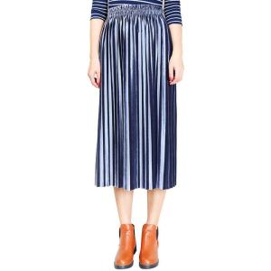 imageFlygo Womens Vintage High Waisted Pleated Velvet Midi SkirtBlue
