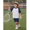 imageFlygo Boys Girls Short Pants Sets 2 Piece Raglan Crewneck Shirts Baseball Tee and Athletic Shorts Kids Active Summer OutfitsNavy