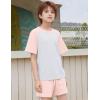 imageFlygo Boys Girls Short Pants Sets 2 Piece Raglan Crewneck Shirts Baseball Tee and Athletic Shorts Kids Active Summer OutfitsPink