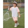 imageFlygo Boys Girls Short Pants Sets 2 Piece Raglan Crewneck Shirts Baseball Tee and Athletic Shorts Kids Active Summer OutfitsPink