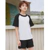 imageFlygo Boys Girls Short Pants Sets 2 Piece Raglan Crewneck Shirts Baseball Tee and Athletic Shorts Kids Active Summer OutfitsWhite