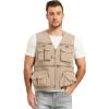 imageFlygo Mens Fishing Vest Utility Lightweight Outdoor Travel Safari Photo Cargo Vest with 16 PocketsBeigemesh