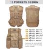imageFlygo Mens Fishing Vest Utility Lightweight Outdoor Travel Safari Photo Cargo Vest with 16 PocketsKhakimesh