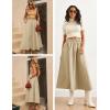 imageFlygo Womens ALine Midi Skirt Flowy Pleated High Elastic Waist Casual Swing Cotton Long Skirt with PocketKhakiXL