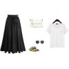 imageFlygo Womens Casual Elastic Waist ALine Midi Flare Swing Skirt with BeltBlack