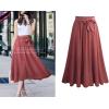 imageFlygo Womens Casual Elastic Waist ALine Midi Flare Swing Skirt with BeltBlue