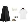 imageFlygo Womens Casual Elastic Waist ALine Midi Flare Swing Skirt with BeltBlue