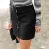 imageFlygo Womens High Waist Button Front Faux Suede ALine Mini SkirtBlack