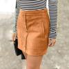 imageFlygo Womens High Waist Button Front Faux Suede ALine Mini SkirtKhaki
