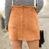 imageFlygo Womens High Waist Button Front Faux Suede ALine Mini SkirtKhaki