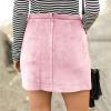 imageFlygo Womens High Waist Button Front Faux Suede ALine Mini SkirtPink