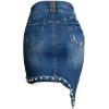 imageFlygo Womens Summer Irregular Pearl Stretch High Waist Bodycon Denim SkirtDark Blue