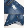 imageFlygo Womens Summer Irregular Pearl Stretch High Waist Bodycon Denim SkirtDark Blue