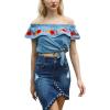 imageFlygo Womens Summer Irregular Pearl Stretch High Waist Bodycon Denim SkirtDark Blue