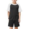 imageFlygo Boys Girls Short Pants Sets 2 Piece Raglan Crewneck Shirts Baseball Tee and Athletic Shorts Kids Active Summer OutfitsBlack