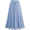 imageFlygo Womens Casual Elastic Waist ALine Midi Flare Swing Skirt with BeltBlue