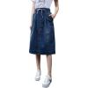 imageFlygo Womens High Elastic Waist Button Front ALine Pleated Midi Denim SkirtsBlue